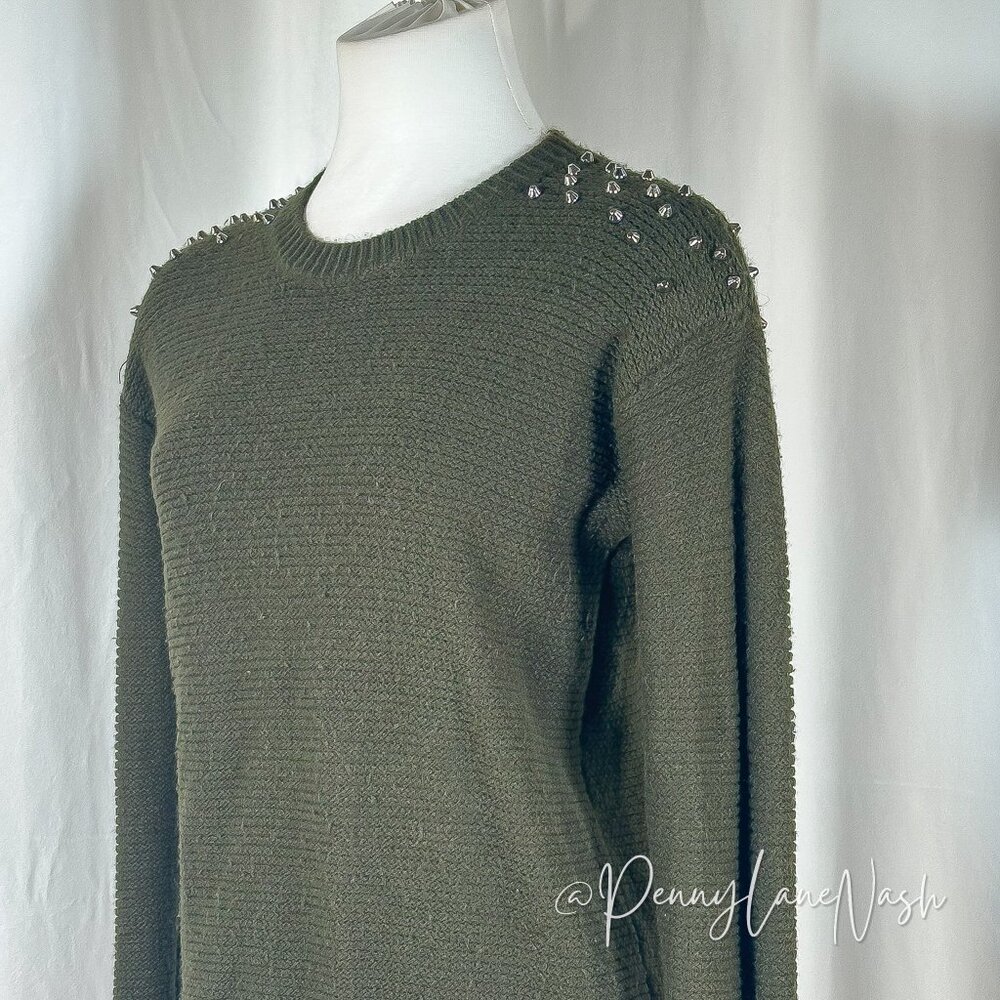 Forever21 Studded Shoulder Sweater Small S Olive - Picture 5 of 9